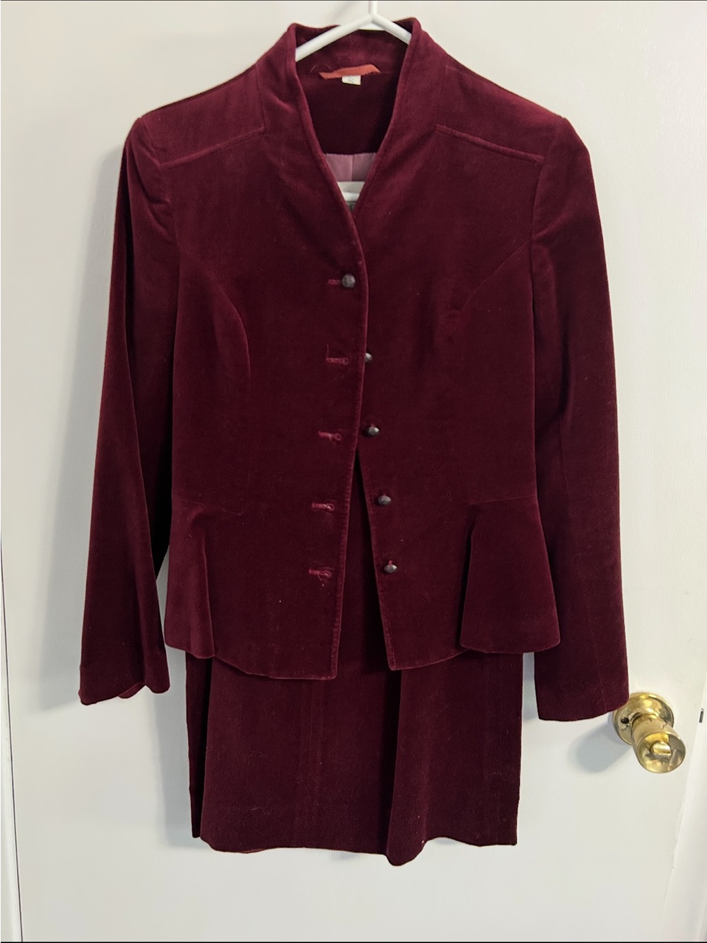 Vintage 1970s | Burgundy Cotton Velvet Skirt Suit | Made in Poland | EUC